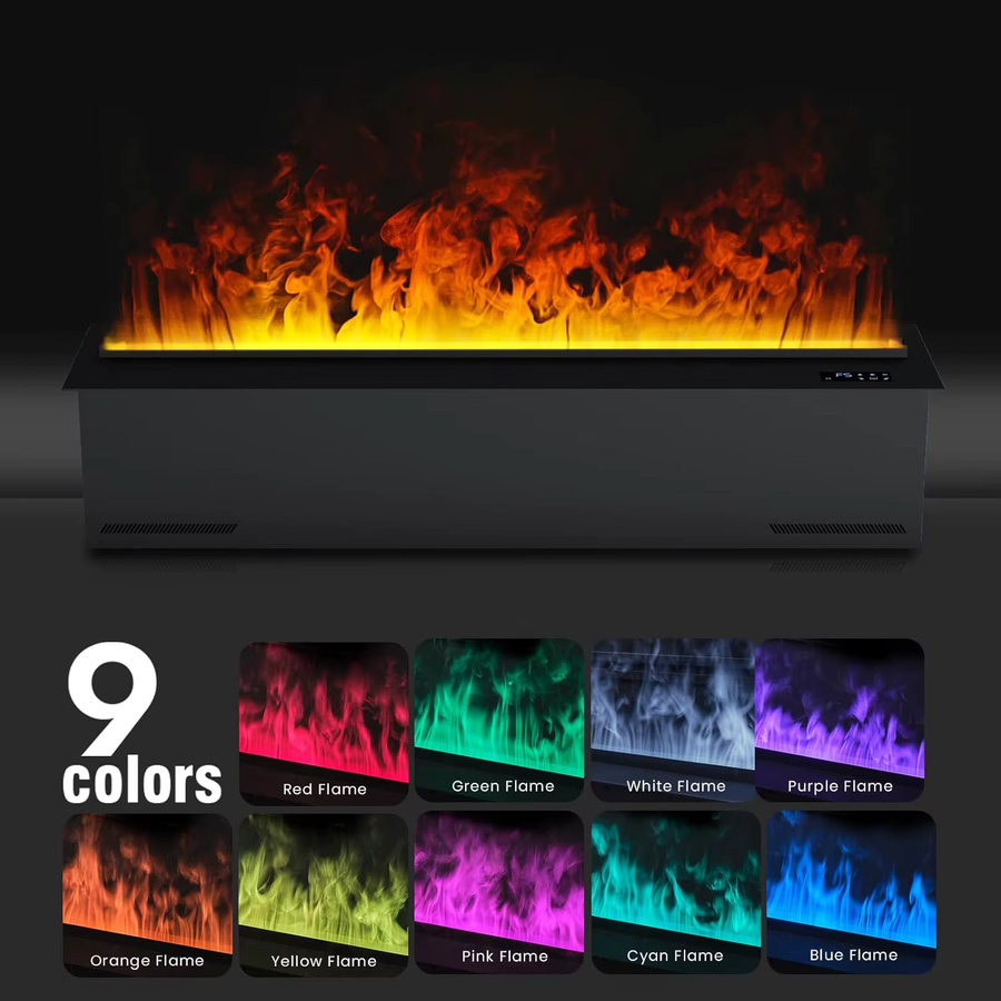 AFLYEVER Intelligenter Wasserdampf-Kamin mit 3D-Flammeneffekt in Schwarz aus Edelstahl mit Tuya-App-Steuerung und simuliertem Holzverbrennungsgeräusch - Bild 3