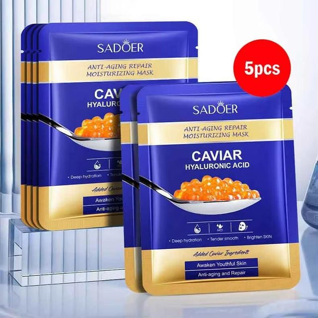 SADOER Caviar Hyaluronsäure Gesichtsmaske, 5 Stück, mit Kollagen - Bild 1