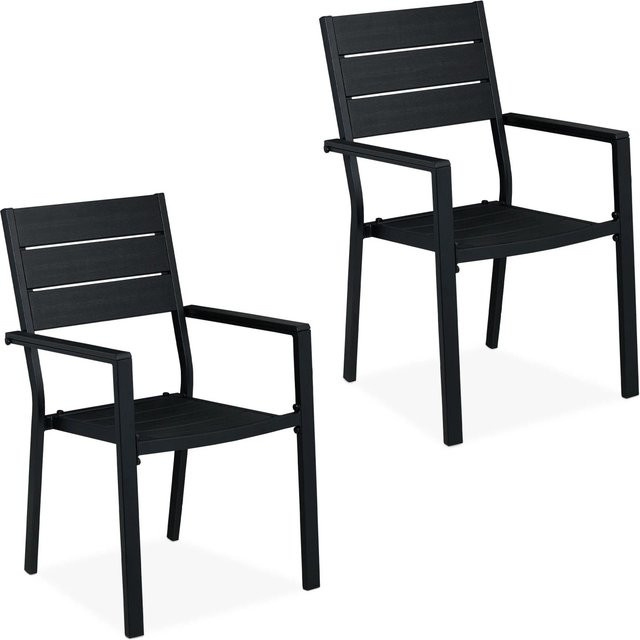 Relaxdays Gartenstuhl 2er Set aus Stahl und HDPE in Schwarz mit Armlehnen, B/T/H: 90 x 53,5 x 59 cm - Bild 1