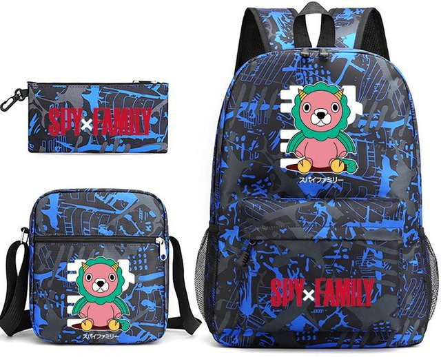 3-teiliges Schulrucksack-Set in Blau aus Oxford-Stoff mit Schultasche, Schultergurt und Federmäppchen - Bild 1