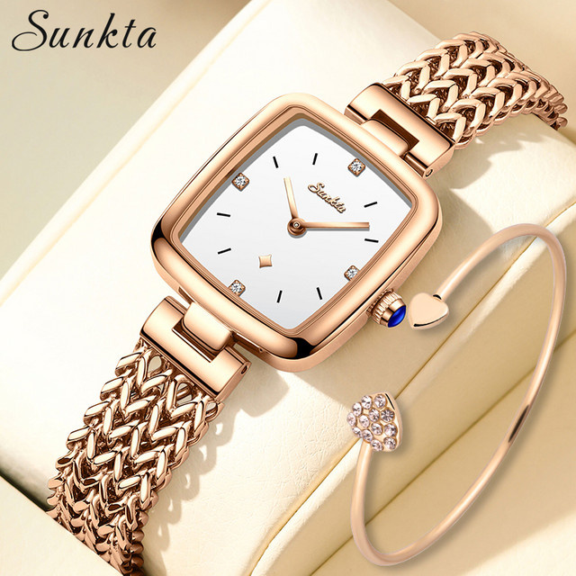 SUNKAT Armbanduhr Quarz, Edelstahl, Roségold, Eckig, Damen - Bild 1