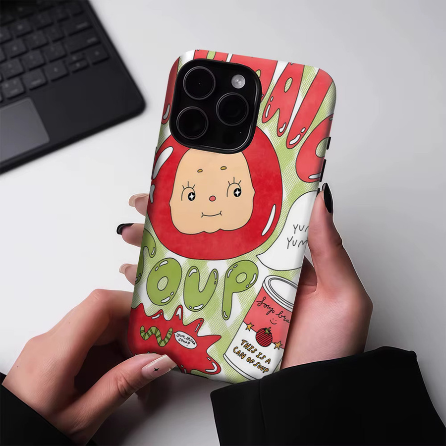 Potdemiel Handyhülle mit lustigem Tomatensuppe Design für iPhone 17 16 15 14 13 Pro Max Plus, MagSafe kompatibel, robuste Einzel- und Doppelschicht-Schutzhülle, multicolor - Bild 3