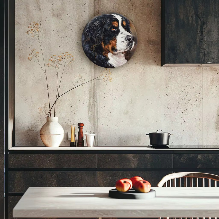 Potdemiel Runde Aluminium-Wandkunst Berner Sennenhund Illustration im Landhausstil, Mehrfarbig - Bild 4
