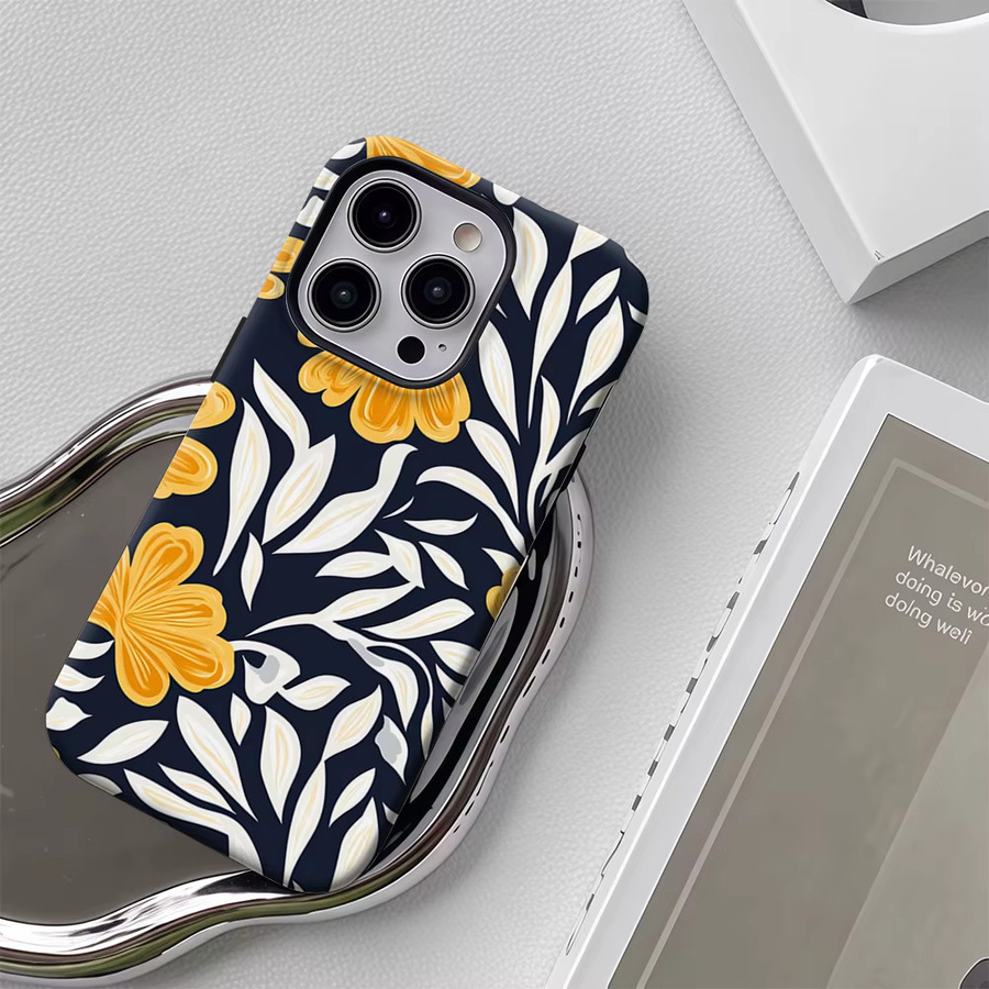 Handyhülle mit gelb-weißem Blumenmuster für Apple iPhone 11 bis iPhone 17 Pro Max Plus mit doppelschichtiger Rückseite - Bild 5