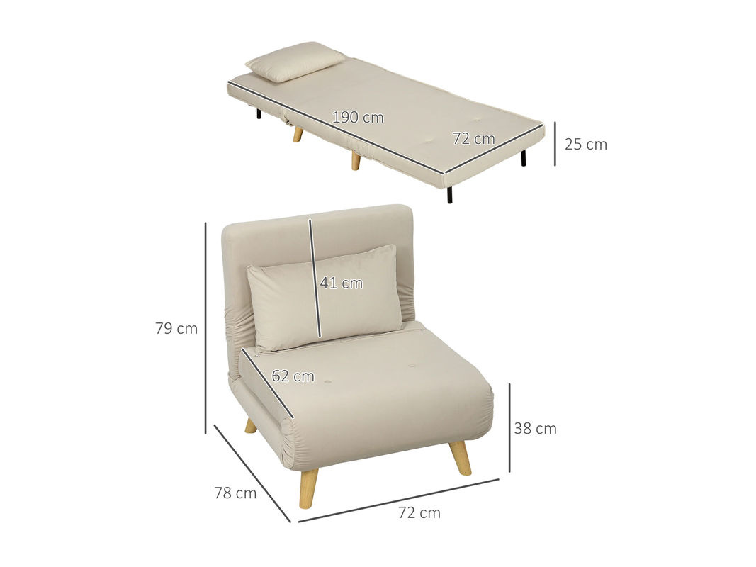 HOMCOM Schlafsessel aus Samt und Polyester mit Metallrahmen in Beige und Grau, B/T/H: 72 x 78 x 79 cm - Bild 3