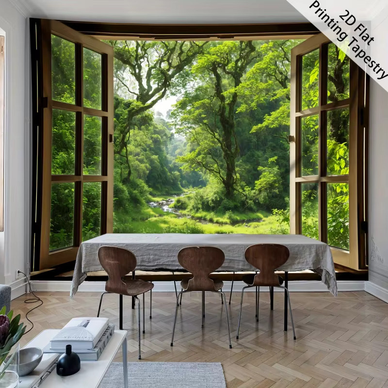 VIKAMA Wandteppich mit Waldlandschaft aus Polyesterfaser, Mehrfarbig, B/H: 60 x 40 cm - Bild 2