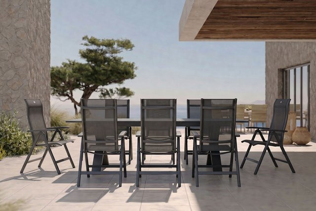 Hartman Garten-Essgruppe Xanadu Alice Comfort in Xerix/Anthrazit mit 6 Klappstühlen aus Aluminium und Glaskeramik, Tisch B: 220-280 cm, T: 100 cm - Bild 1