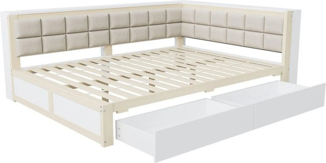 Merax Sofa-Bett in Weiß mit Kiefernholz-Rückenlehne und Schubladen B/T/H: 140 x 200 x 83 cm - Bild 1