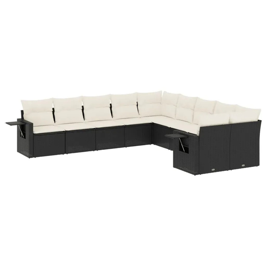 vidaXL 10-tlg Garten-Sofagarnitur aus Polyrattan in Schwarz mit cremeweißen Kissen und L-Form - Bild 2