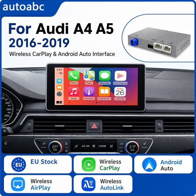AUTOABC Kabelloser CarPlay Decoder Box für Audi A4 B9 A5 Q7 2016-2019 mit Android Auto, Mirror Link, AirPlay und Bluetooth/GPS Interface Upgrade - Bild 1