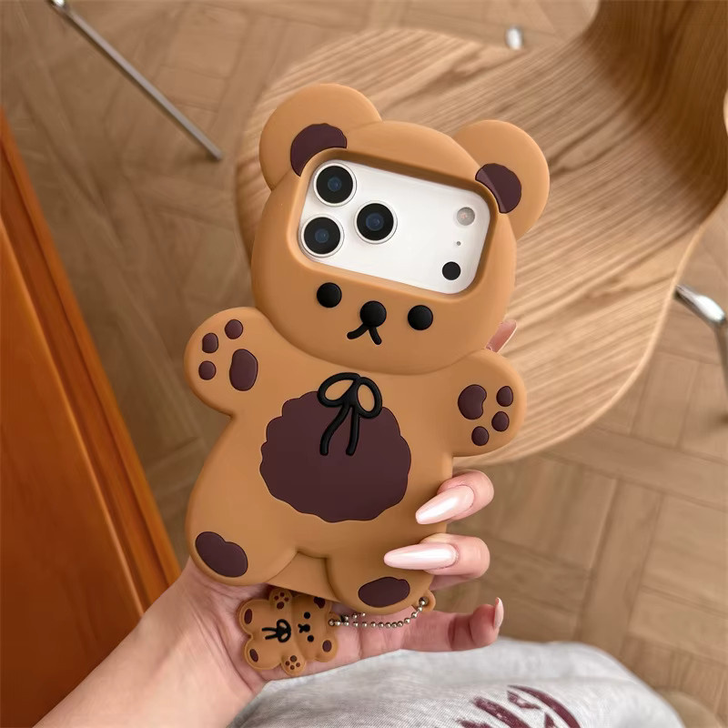 Stoßfeste Silikon-Handyhülle mit 3D-Cartoon-Bär für iPhone Modelle in Braun von MUQGEW - Bild 2