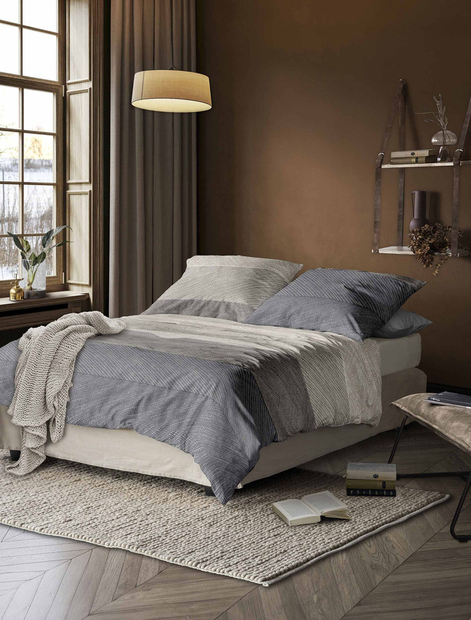 Irisette Feinbiber Bettwäsche mit Streifen in Beige Grau Silber, bestehend aus Bettbezug und Kissenbezug, Baumwolle, B/H: 135 x 200 cm und 80 x 80 cm - Bild 1