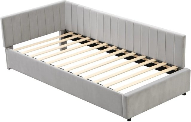 Merax Sofabett im Mid-Century Design aus Samt mit Lattenrost, Grau/Beige, B: 90 cm, T: 200 cm - Bild 1