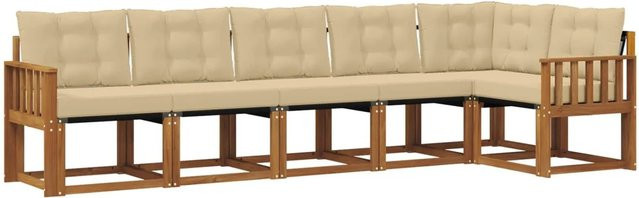vidaXL Outdoor-Sofagarnitur 6-teilig aus Akazienholz mit Textilene und Kissen in Beige und Natur - Bild 1