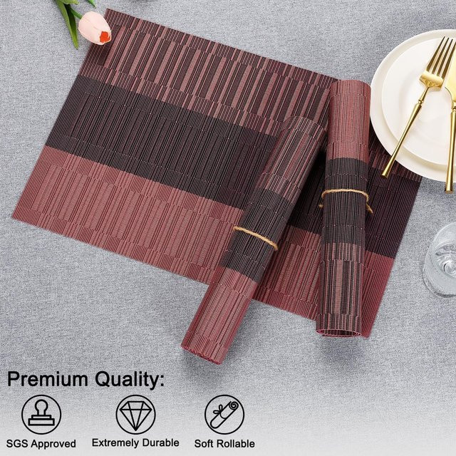 Inyahome Tischsets aus gewebtem Vinyl in Rot und Grau, rechteckig, hitzebeständig, rutschfest und waschbar - Bild 1