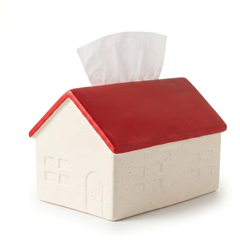 Handbemalte Keramik-Taschentuchbox in Hausform, rote Papierbox für Wohnzimmer, Küche und Bad - Bild 5