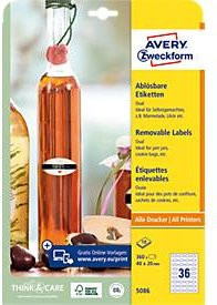 Avery Zweckform Etiketten 5086, A4, oval, weiß, 360 Stück auf 10 Bogen, 40 x 20 mm, ablösbar und druckergeeignet, FSC-zertifiziertes Papier - Bild 1