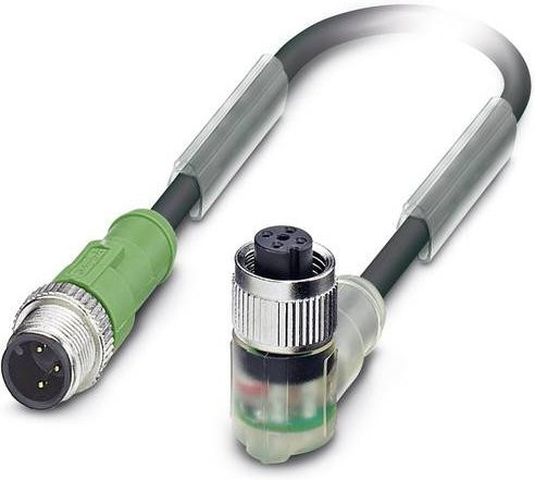Phoenix Contact Sensor-Aktor-Steckverbinder M12 konfektioniert, gerade Stecker und gewinkelte Buchse, 3 Pol, schwarz-grau, Kabellänge: 3,00 m - Bild 1