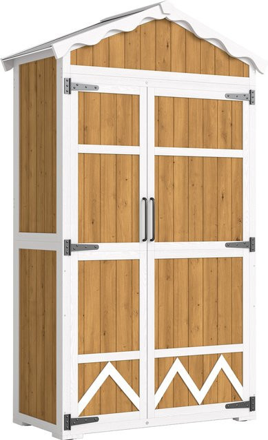 Outsunny Holz-Gartenschuppen wetterfester Außenschrank für Werkzeuge mit 4 herausnehmbaren Regalböden und verzinktem Metalldach, Farbe: Braun, B/T/H: 105 x 55 x 179 cm - Bild 1