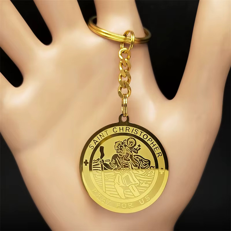 JYTF Schlüsselanhänger Edelstahl, goldfarben, runde Medaille, Unisex - Bild 2