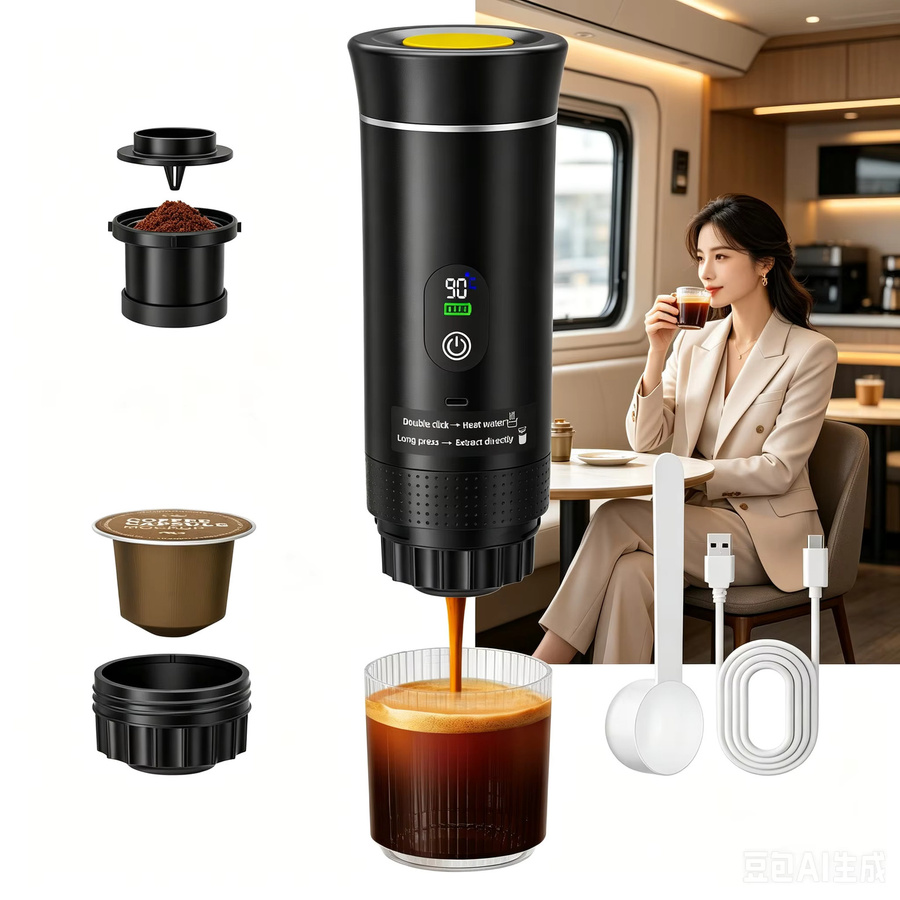 Rbefeuly 3-in-1 Elektrische Espressomaschine als tragbare Mini-Kapselmaschine in Weiß - Bild 3