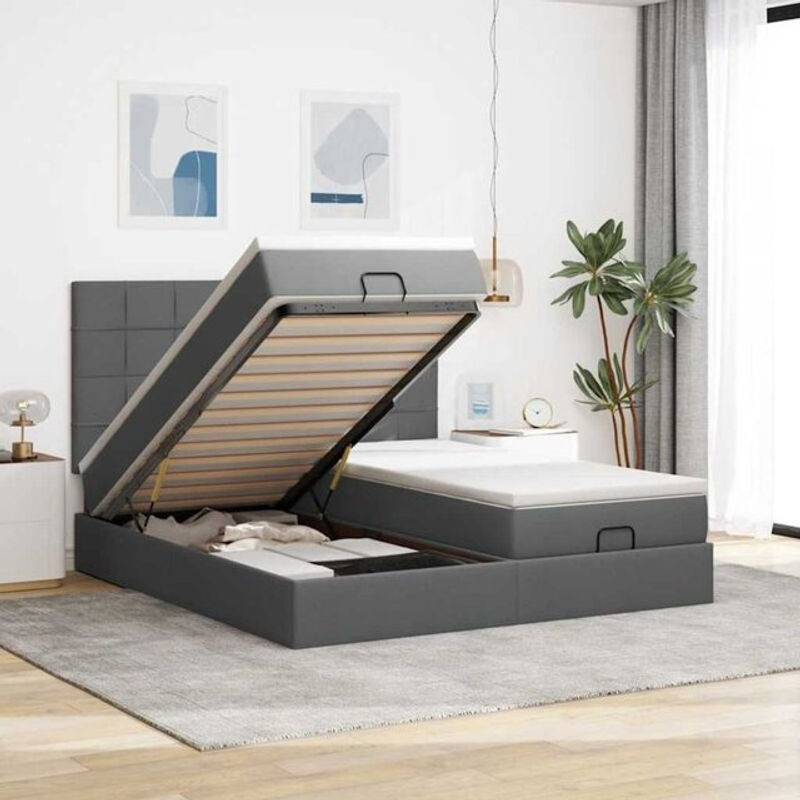 Vidaxl Ottoman Polsterbett mit Matratze und LED in Dunkelgrau B/T: 160 x 200 cm - Bild 1