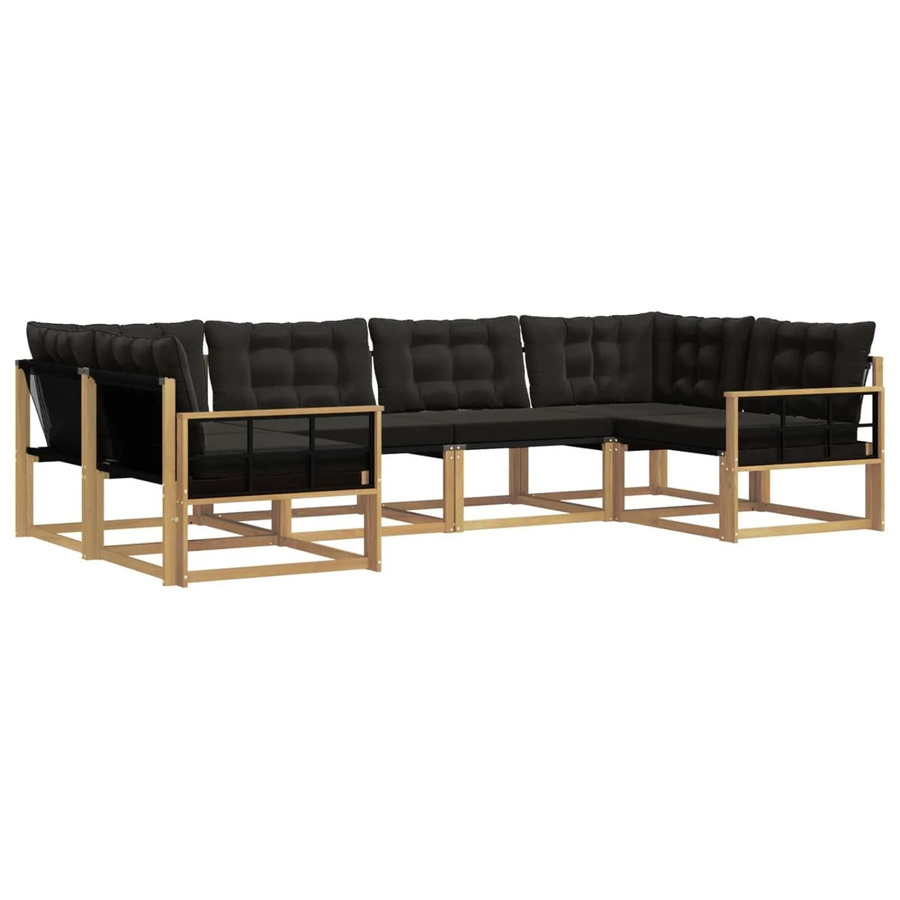vidaXL Outdoor-Sofagarnitur in L-Form aus Akazienholz mit Kissen, Weiß und Schwarz - Bild 2