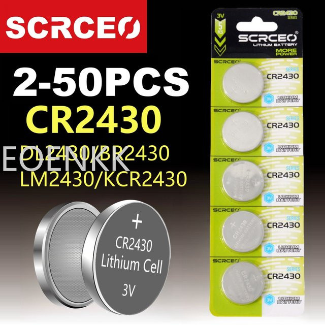 SCRCEO CR2430 Lithium-Knopfzellen 3V in Silber für Schlüsselanhänger, Uhren und Fernbedienungen - Bild 1