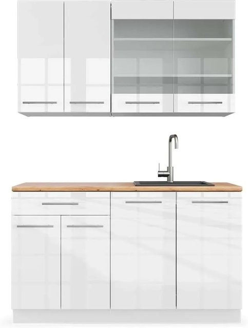 Vicco Fame-Line Singleküche in Weiß Hochglanz und Eiche, Breite: 140 cm - Bild 1