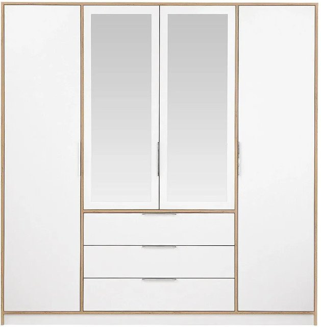 Kleiderschrank Lamiki mit Spiegeltüren und integrierten Schubladen in Weiß, Höhe: 196 cm - Bild 1