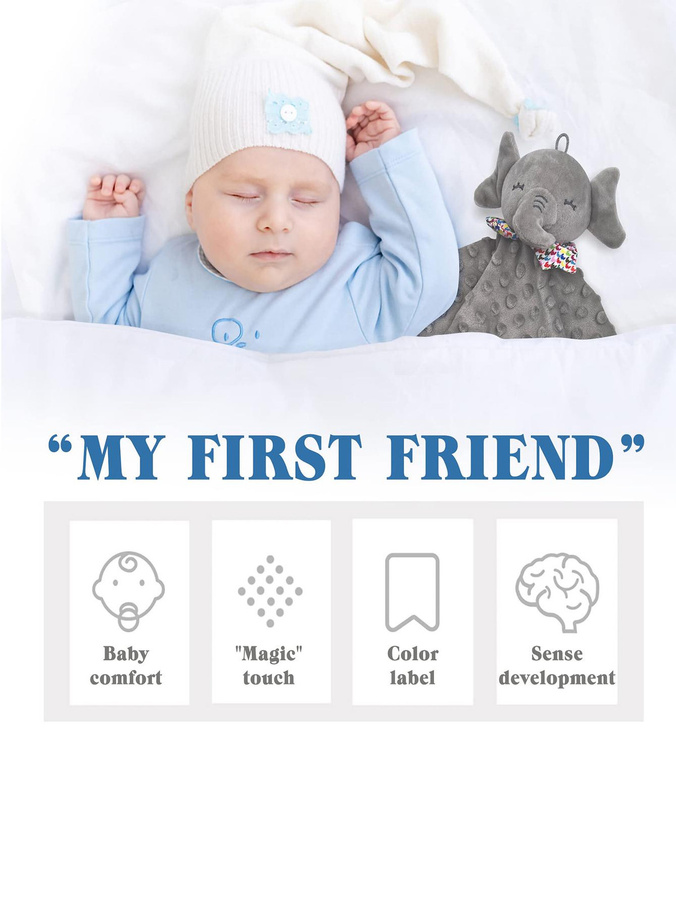 MARKET-2 Elefant Baby Tröster Decke Stoff Handtuch mit Rassel - Bild 1
