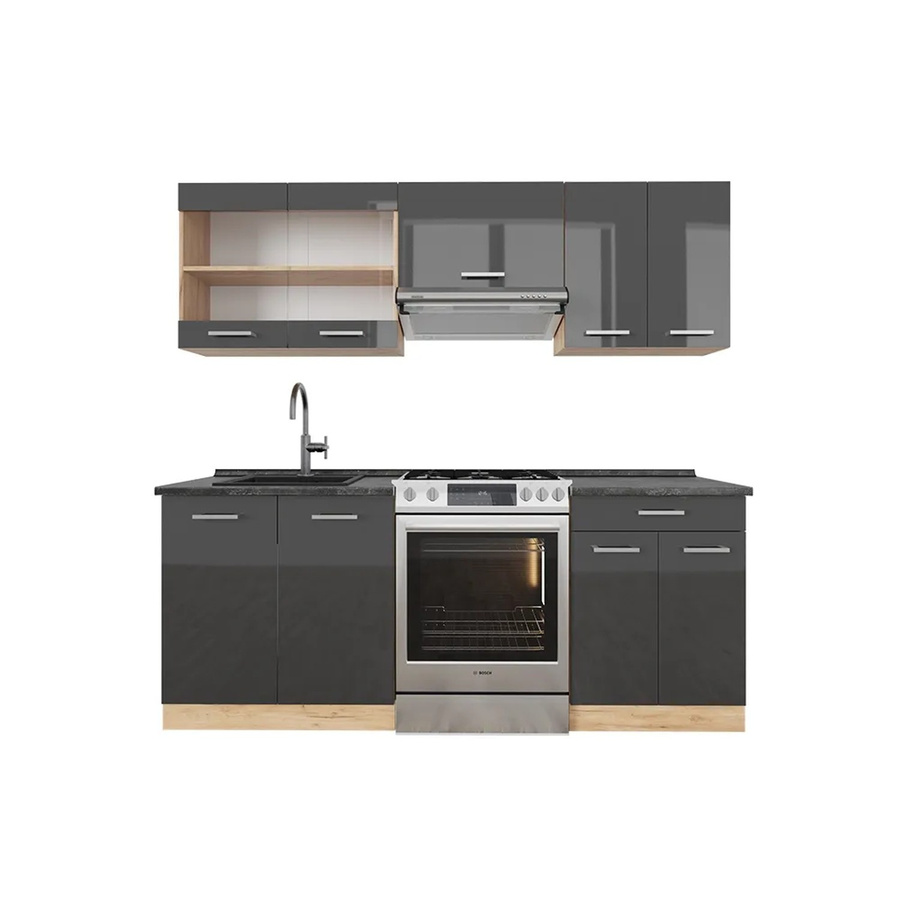 Vicco R-Line Küchenzeile Anthrazit Hochglanz und Goldkraft Eiche, Breite: 200 cm - Bild 2
