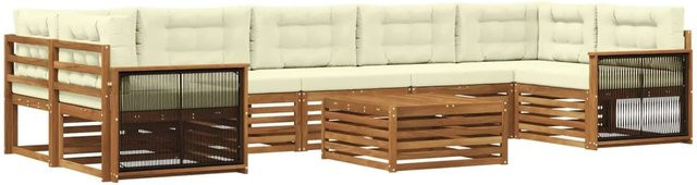 vidaXL Outdoor-Sofagarnitur aus massivem Akazienholz mit 8 Kissen in Natur und Creme - Bild 1