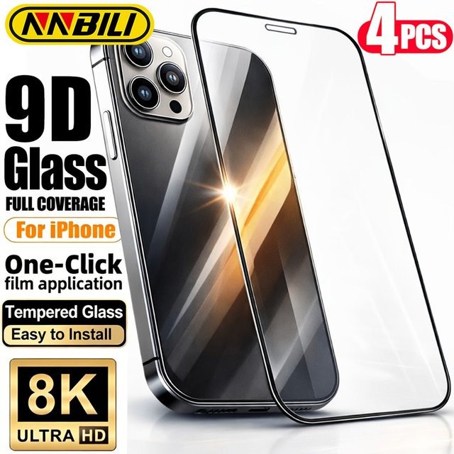 NNBILI 4er-Pack Vollflächiger Handybildschirmschutz aus Gehärtetem Glas, Transparent, HD-Klar, für iPhone 17 16 15 14 13 12 11 Pro Max und 17e - Bild 1