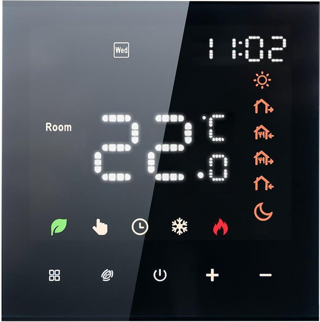 Smart Thermostat von TOMTOP JMS mit LCD-Display und Touchscreen, programmierbare digitale Steuerung für elektrische Fußbodenheizung, 16A, WiFi und App-Steuerung, schwarz - Bild 1