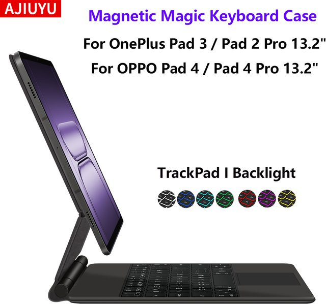 AJIUYU Magic Keyboard mit Trackpad für OPPO Pad 4 / 4 Pro und OnePlus Pad 2 Pro 13,2 Zoll, magnetische Tastaturhülle, Schwarz - Bild 1