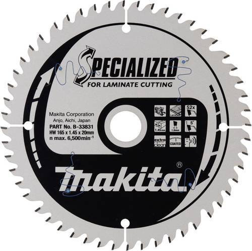 Makita Kreissägeblatt B-33831 für Holz, Farbe: Silber, Durchmesser: 165 mm, Bohrung: 20 mm, Sägezahnanzahl: 52 Zähne - Bild 1