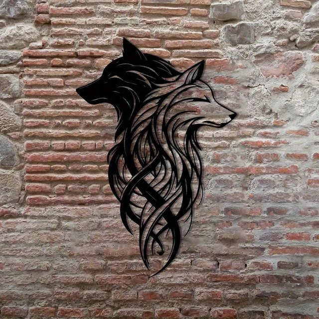 Wandskulptur-Set Twin Wolf Shadows aus Metall von CIFBUY in Schwarz und Weiß - Bild 1