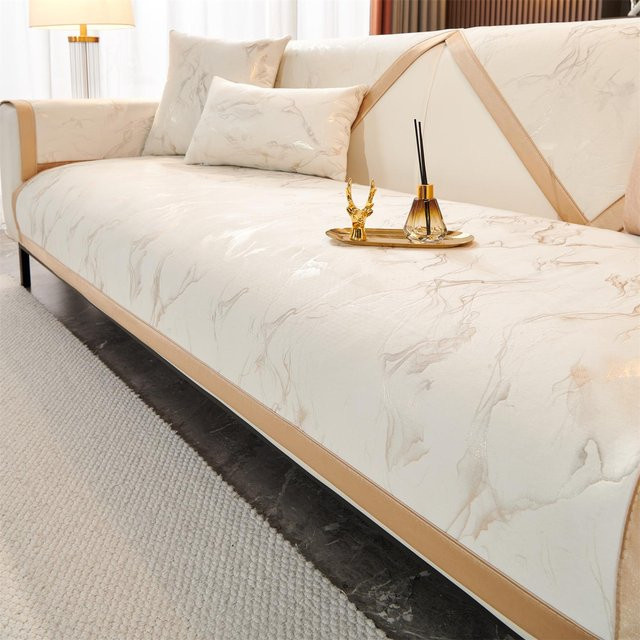 Rutschfester Samt-Sofabezug mit Marmorlinien-Druck für L-förmige Ecksofas, Weiß, Breite: 70 cm, Länge: 120 cm - Bild 1