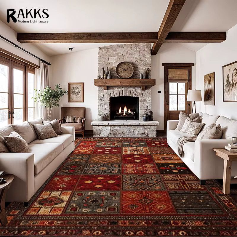 RAKKS Retro-Teppich im roten Ethno-Stil als rutschfester Patchwork-Teppich für Wohnzimmer und Schlafzimmer in Multicolor - Bild 3