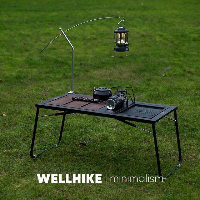 Wellhike Outdoor SWS IGT Camping Tisch aus Edelstahl mit Rollen und Lichtmast in Schwarz und Silber - Bild 1