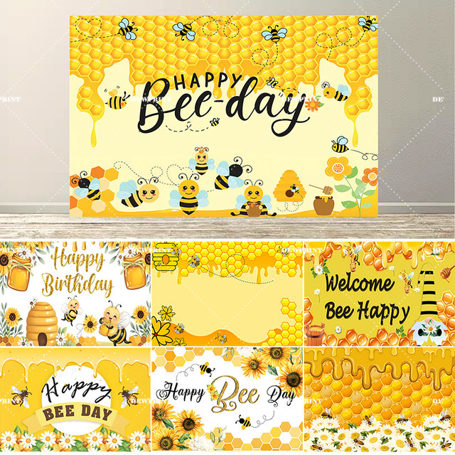 Dewprint Happy Bee Day Geburtstagsdekoration B/H: 70 x 70 cm, gelber Party-Hintergrund mit Bienen-Motiv für Kinder - Bild 1