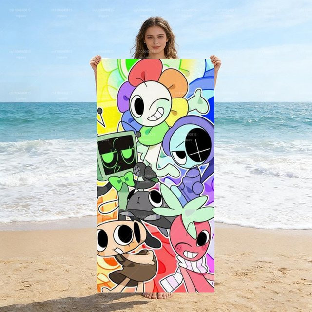 D-Dandy's Welt Strandtuch für Kinder mit buntem Cartoon-Motiv aus super saugfähiger Mikrofaser, B/H: 40 x 60 cm, Mehrfarbig - Bild 1