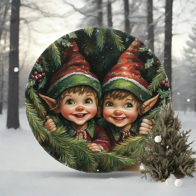 JingleElf Vintage Metallkunst Weihnachtself Rundes Dekor Multicolor Durchmesser: 20,32 cm - Bild 1