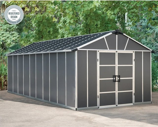 Palram Canopia Gerätehaus Yukon in Anthrazit mit 21,3 m² Grundfläche, Doppeltür und integrierten Regenrinnen - Bild 1