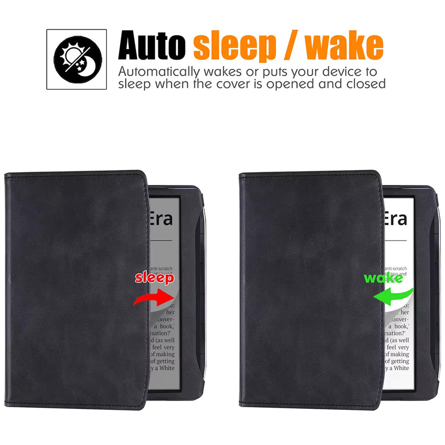 Moboons PU Lederbezug für PocketBook Era 7 Zoll mit Handschlaufe und Auto Wake Schlaf Funktion in Schwarz - Bild 4