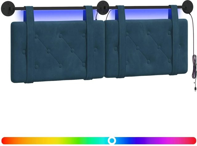 vidaXL Hängendes Kopfteil aus blauem Samt mit integrierter LED-Beleuchtung, B/H: 130 x 55 cm - Bild 1