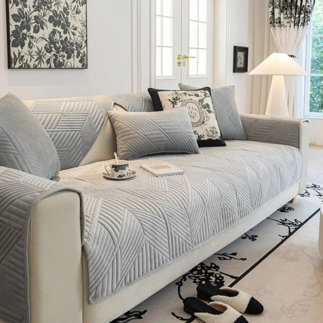 Rutschfestes Sitzkissen aus holländischem Samt in Grau, minimalistisches Sofa-Schutzbezug für alle Jahreszeiten, Breite: 70 cm, Breite: 70 cm - Bild 1