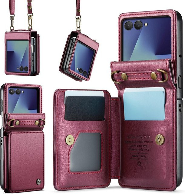 Samsung Galaxy Z Flip7 5G Geldbörsen-Handyhülle aus weichem PU-Leder mit Kartensteckplatz, Handschlaufe, Schultergurt und Ständer in Grau - Bild 1