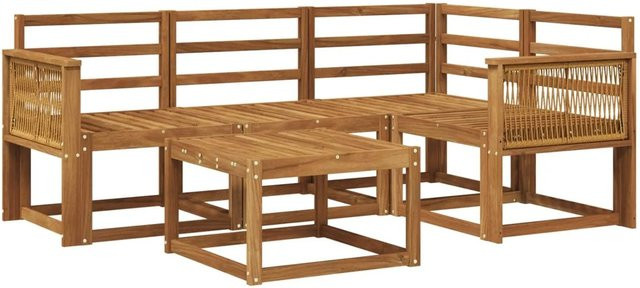 vidaXL Outdoor-Sofagarnitur aus Akazien-Massivholz in Braun, 5-teiliges L-Shape Set mit 3-Sitzer-Sofa, Eckelementen und Couchtisch inklusive Kissen - Bild 1